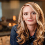 Amy Sommerville wearing a denim shirt